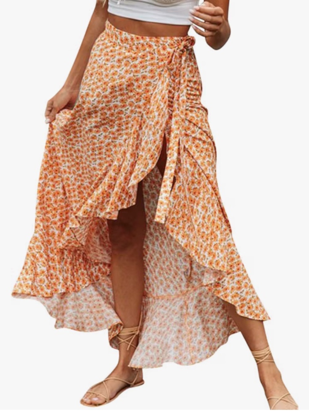 Orange Floral Wrap Maxi Skirt - Women